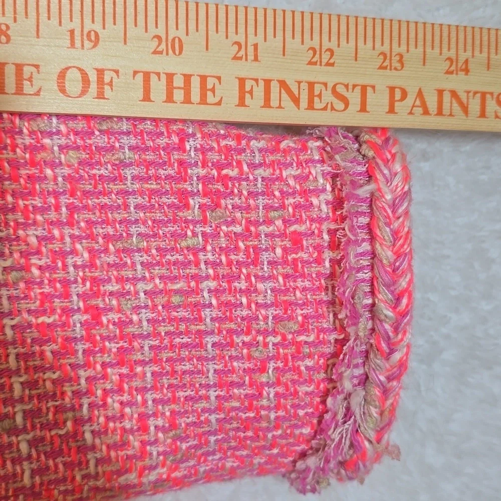 J.Crew Hot Pink Barbiecore Cotton Jacket Tweed Peplum Fringe Blazer Sz. 10